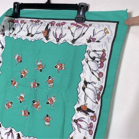 5/$25 Vintage Green White Penguin Print Square Scarf Bandana - Picture 9 of 9